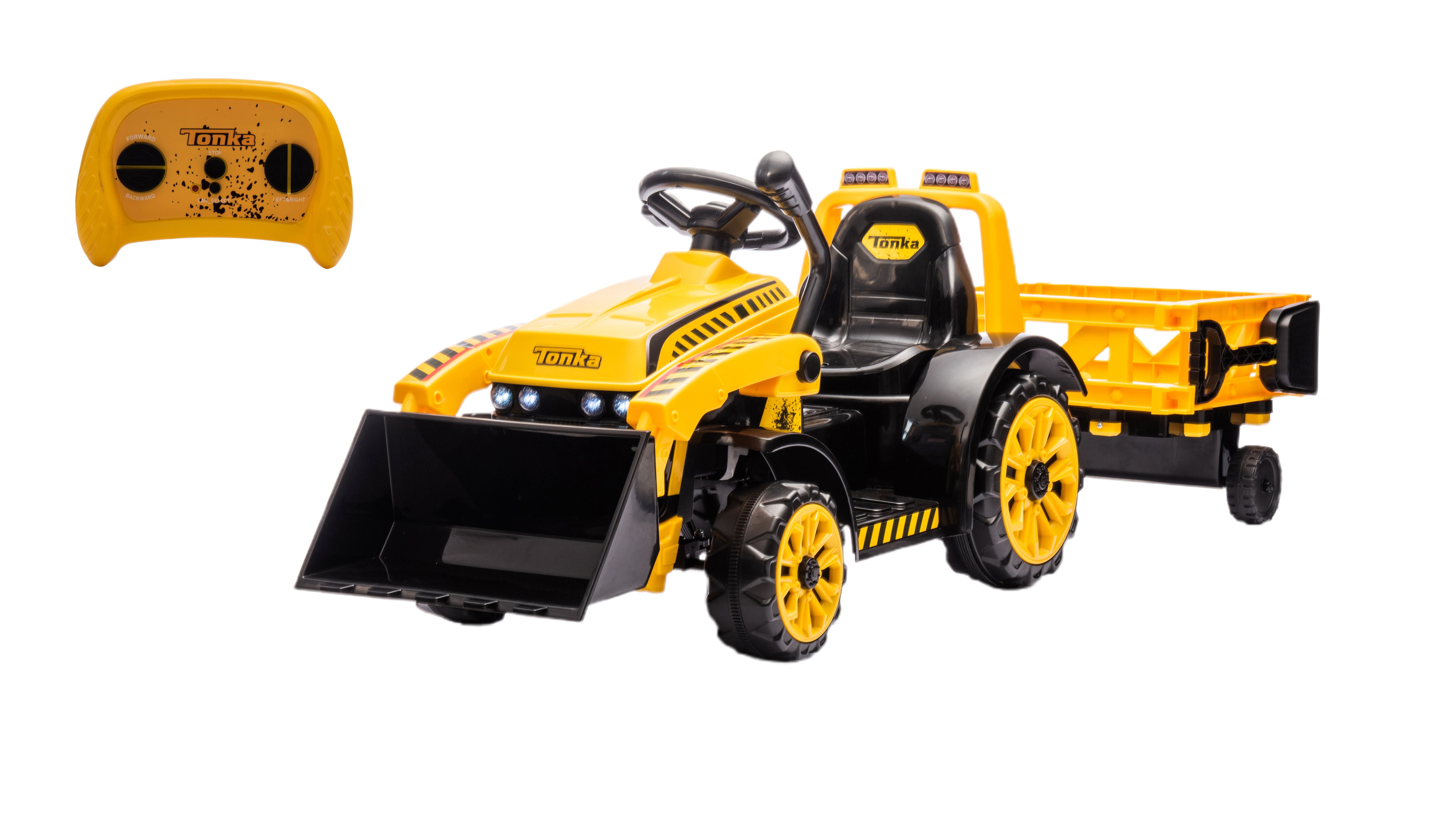 Best Ride On Cars Tonka 6V Construction Tractor Ride-On with Trailer and Working Loader for Kids