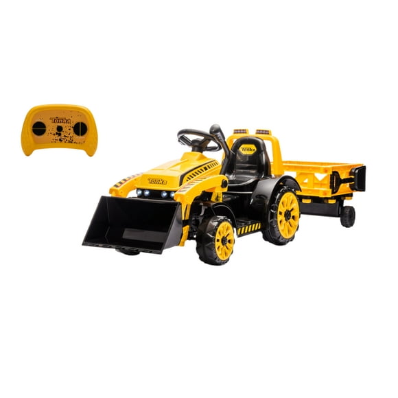 Best Ride On Cars Tonka 6V Construction Tractor Ride-On with Trailer and Working Loader for Kids