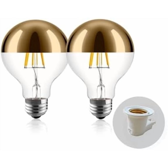 6W( 60W Eqv.) LED Edison Bulbs,Dimmable G80/G25 Globe Decorative, Half Gold Reflected 2700K Soft White,E26 For Wall Sconce Retro ,Pack of 2 (Including 1pcs Light Socket)$$Tools & Hardware Other