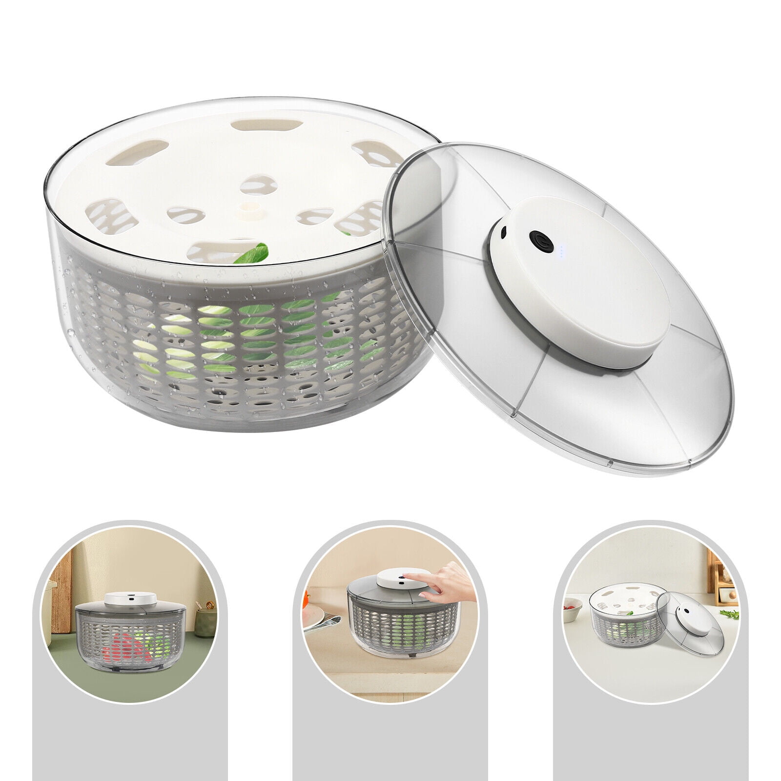 Electric Salad Spinner, 6L Vegetable Dryer with USB Charging, One-Touch Electric Lettuce Dryer for Kitchen, Salad Greens Herbs – BPA-Free, Gray