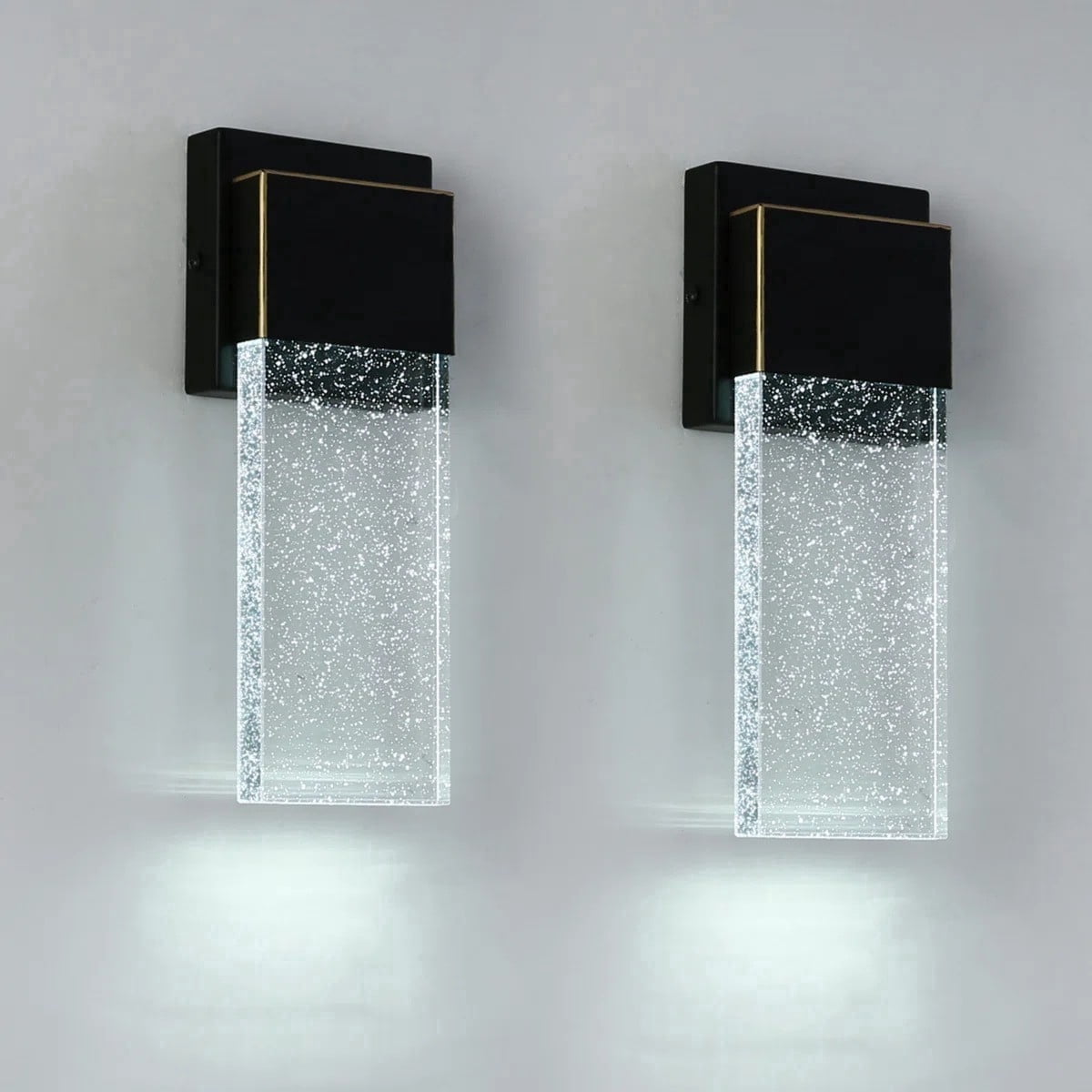 6W LED Wall Sconce Light, Modern Black Bubble Glass Indoor Outdoor Waterproof Wall Fixture, 6000K Cool White 420 Lumens, Easy Install for Bedroom Porch Patio 2 Pack