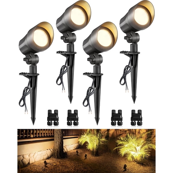 6W Low Voltage Landscape Lighting LED Landscaping Lights Warm White Low Voltage Lighting Waterproof Landscape Spotlights with Connectors Spot Lights Outdoor for Tree Wall Pathway Yard, 4 Pack