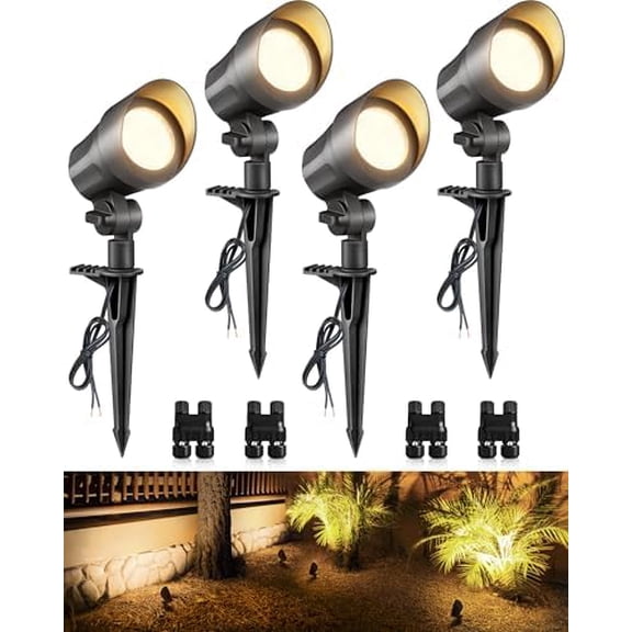 6W Low Voltage Landscape Lighting LED Landscaping Lights Warm White Low Voltage Lighting Waterproof Landscape Spotlights with Connectors Spot Lights Outdoor for Tree Wall Pathway Yard, 4 Pack$$