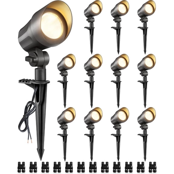 6W Low Voltage Landscape Lights LED Low Voltage Lighting Warm White Landscaping Lights Waterproof Landscape Spotlights with Connectors Spot Lights Outdoor for Garden Tree Wall Yard, 12 Pack