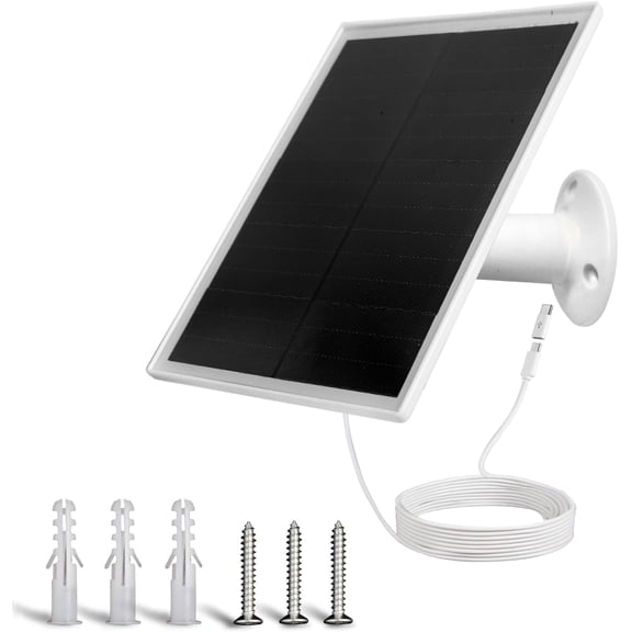 6W Solar Panel Charger, Solar Panel with Micro USB & USB-C Port for DC 5V Outdoor Rechargeable Battery Camera, IP66 Waterproof, 360 Adjustable Security Mount, 1PC