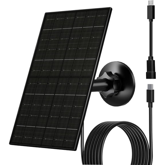 6W Solar Panel for Security Camera Outdoor, 5V USB/USB-C Solar Charger Compatible with Rechargeable Battery Cameras, IP66 Waterproof, 360 Adjustable Mount, 9.8ft Cable (1 Pack, Black)