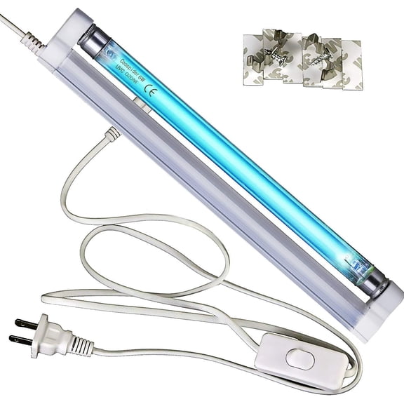 6W U/V/C Light Lamp, 253.7nm Sanitizer Lamp with 5ft /Off Cord and Plug, 110V Ozone Bulb for Shoes Closet Cabinet Bathroom, Ideal