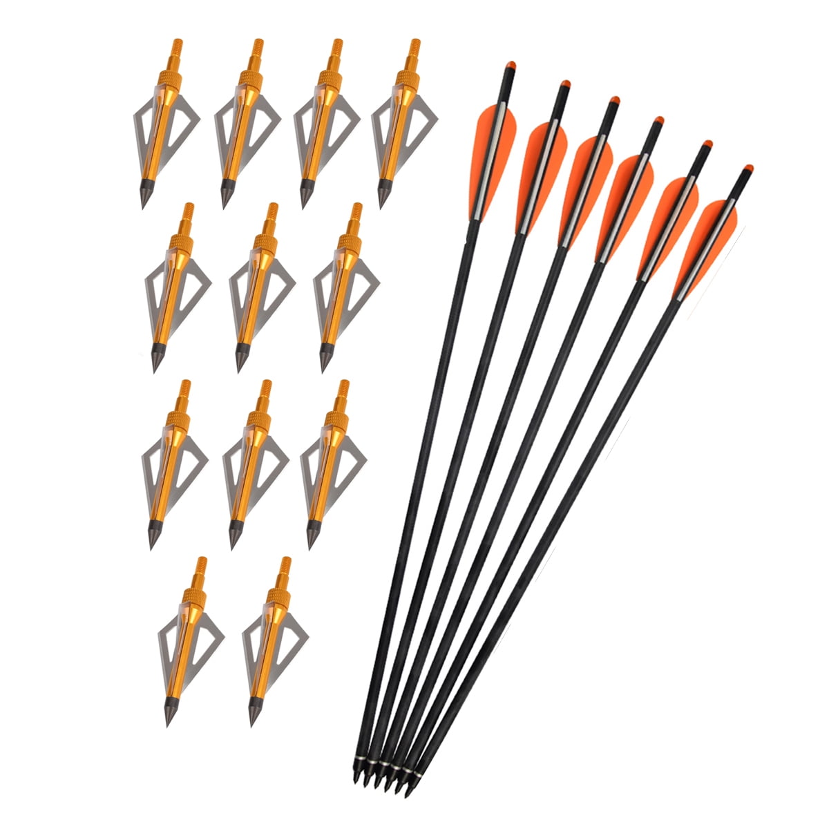 ELONG 6X 18" Crossbow Bolts Carbon Arrows + 12X Broaheads 100 Grain Hunting Arrowhead for