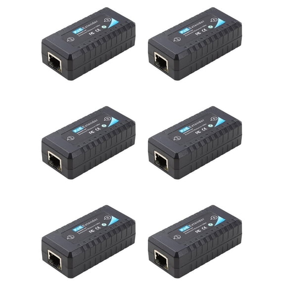 6X 1Port POE Extender 10/100Mbps with IEEE 802.3Af Standard Input / Output for IP Camera Transmission Distance 120Meters plastic Black,6 x PoE Extender