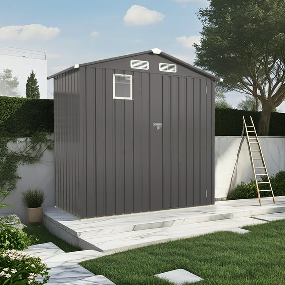 6X 3.6FT Metal Outdoor Storage Shed, Tool Shed with Peaked Roof Watertight with Clear Window and Lockable Door Compact Metal Tool Room for Garden, Backyard, Patio