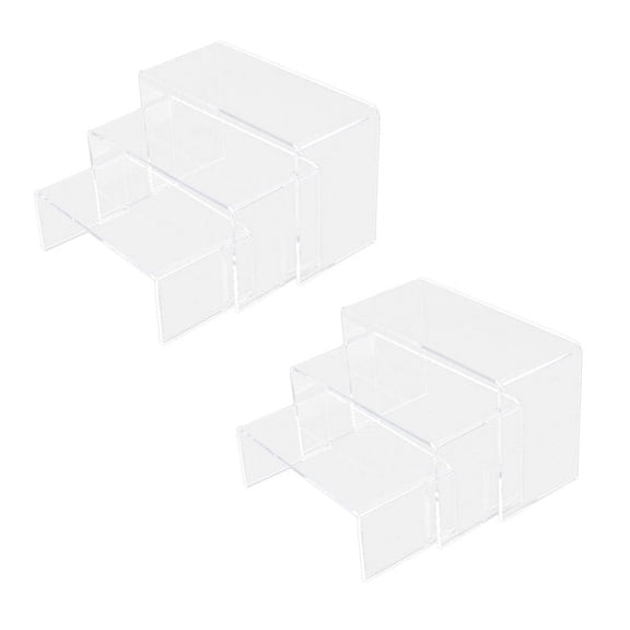 6X 3 Tier Acrylic Clear Display Stand Riser Showcase Jewellery Cosmetics Makeup Collection Display Storage Rack Holder,6 x Display stand,transparent