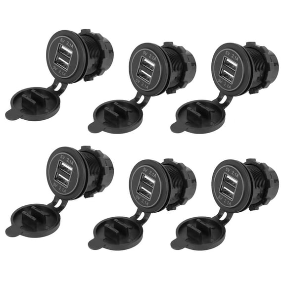 6X 5V 4.2A Dual 2USB Charger Socket Adapter Power Outlet for 12V 24V Car (Blue)
