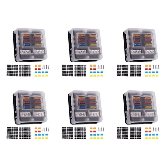 6X 6-Way Waterproof Fuse Block,with LED Indicator 12 Circuits with Negative Marine Fuse Box for DC 12/24V Car RV Truck