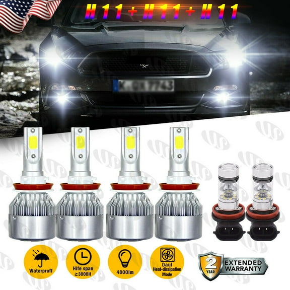 6X 6000K LED Headlight High/Low+Fog Light Bulbs Combo C6 For Ford Fusion Focus