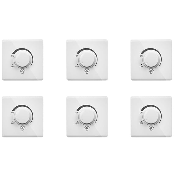 6X 86 Type Ceiling Fan Adjustment Stepless Speed Controller Wall Switch 220V 10A,6 x fan wall switch,white