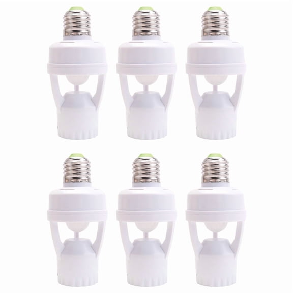 6X AC 110-220V 360 Degrees Pir Induction Motion Sensor IR Infrared Human E27 Plug Socket Switch Base LED Bulb Holder,6 x Infrared motion sensor holder,White
