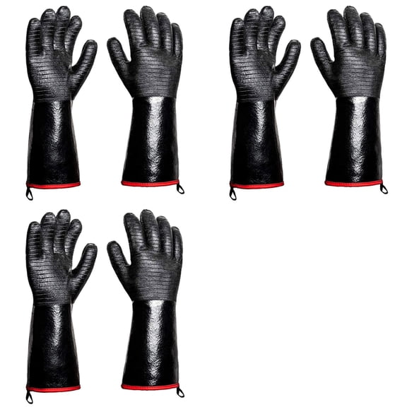 6X BBQ Gloves - 1472F Thicken Heat Gloves W/S-Hook 14 in Kitchen Oven Mitts Waterproof Grill Gloves