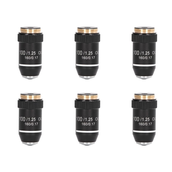 6X Biological Microscope Lens, 195 Achromatic Black Objective Lens 100X Oil High Power Objective Interface 20.2mm Thread