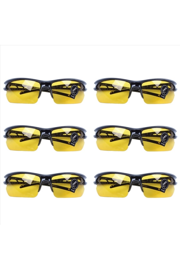 6X Black Frame Yellow Night Vision Sheet Outdoor Cycling Sunglasses,6 x Sunglasses,Yellow & black