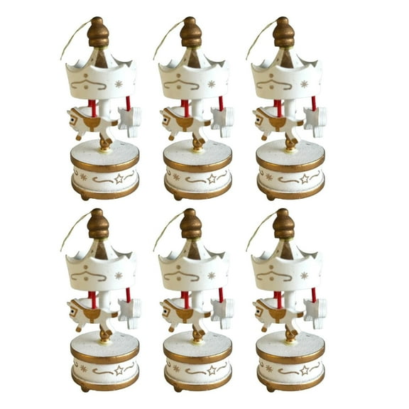 6X Carousel Christmas Ornaments - 6 Pcs/Set Wooden Vintage Pendant Christmas Tree Ornament Christmas Birthday