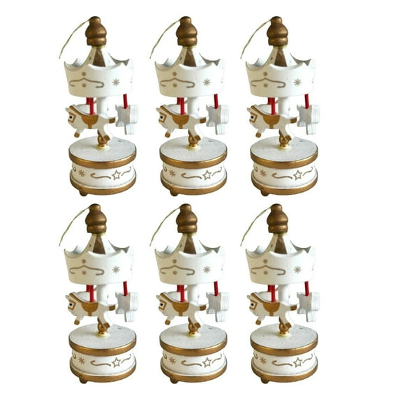 6X Carousel Christmas Ornaments - 6 Pcs/Set Wooden Vintage Pendant Christmas Tree Ornament Christmas Birthday