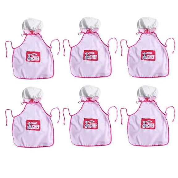 6X Childs Kids Chef Hat Apron Cooking Baking Boy Girl Junior Gift (Pink)