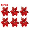 6X Christmas 22Cm Large Poinsettia Glitter Flower Tree Hanging Party Xmas Decor Blue