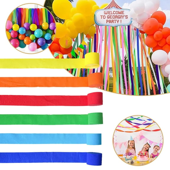 Party Decorations Promotion Sale! Crepe Paper Streamers 6 Pack of Rainbow Assorted Colored Party Streamers for Party Birthday Wedding Decorations Diy Art Craft Supplies (1.8Inch X 72Ft/Roll)