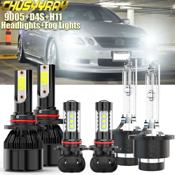 CHUSYYRAY LED HID Xenon Headlight Fog Light Bulbs Kit for Lexus GS450H 2007-2011 6K White 6Pcs