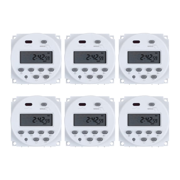 6X DC 12V Digital LCD Power Programmable Timer Time Switch Relay 16A Amps,6 x Programmable Timer 6 x Manual,white
