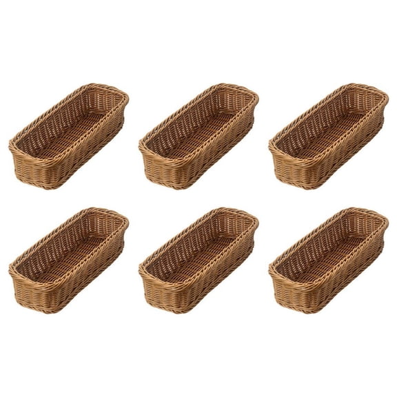 6X Desktop Cutlery Storage Basket Woven Basket Restaurant Tableware Drain Storage Box Tableware Storage Basket, Brown,6 x storage basket,Brown