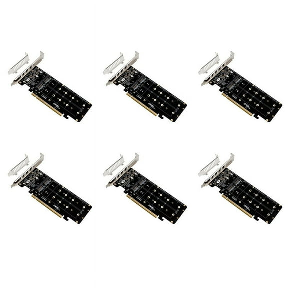 6X Double-Sided 4-Disk NVME Card PCIeX16 to M.2 M-Key NVMEx4SSD 2U Server Array Expansion Adapter Split Card,6 x NVME PCI-E X16 expansion card 6 x screw packs 6 x screwdriver 6 x short baffle,Black