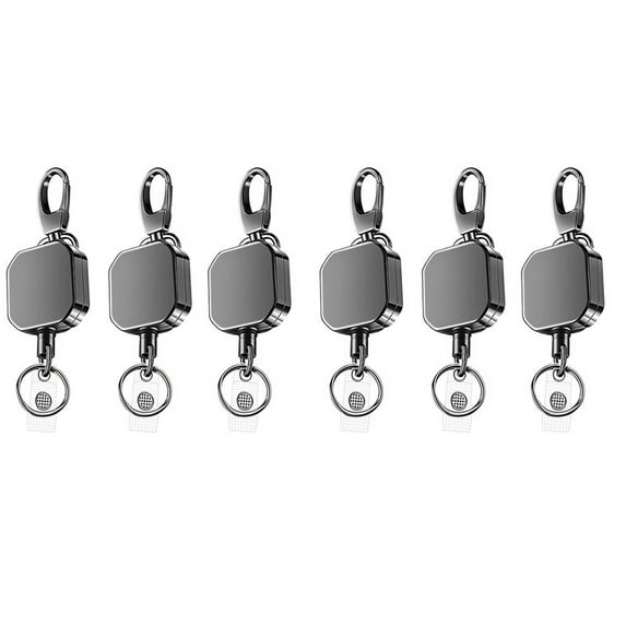 6X Heavy Duty Metal Retractable Carabiner Keychain Belt Badge Reels Clip 28.3Inch Reinforced Steel Wire Cord