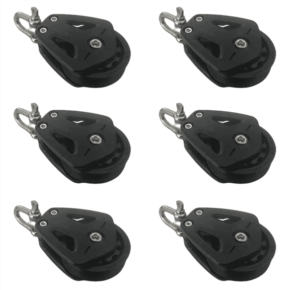 6X High Load Sheave Block Universal-Head Single Pulley Swivel Shackle Sailboat Plain Bearing Block Rope,6x Universal Head Single Pulley,Black