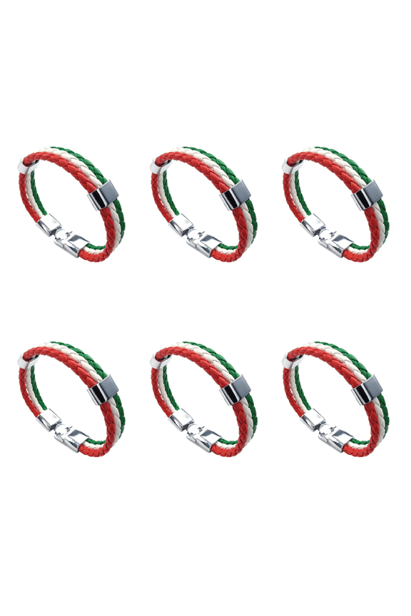 Jewelry Bracelet, Italian Flag Bangle, Leather , for Men's Women, Green White Red (Width 14 mm, Length 23 cm)