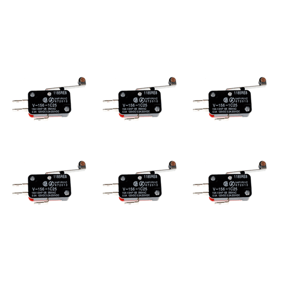 6X Mini Limit Switch Long Hinge Lever Arm SPDT Snap Action LOT - Red and Black