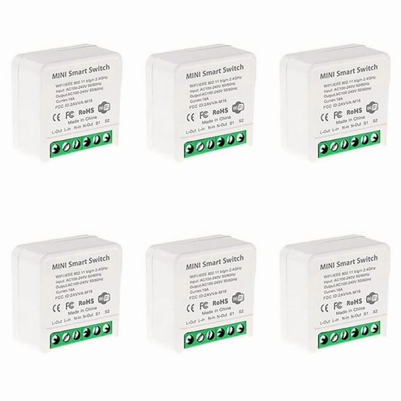6X Mini Smart WiFi Relay Switch, DIY Timer Light Switch Module Smart Life/Tuya Application, Wireless Remote Control