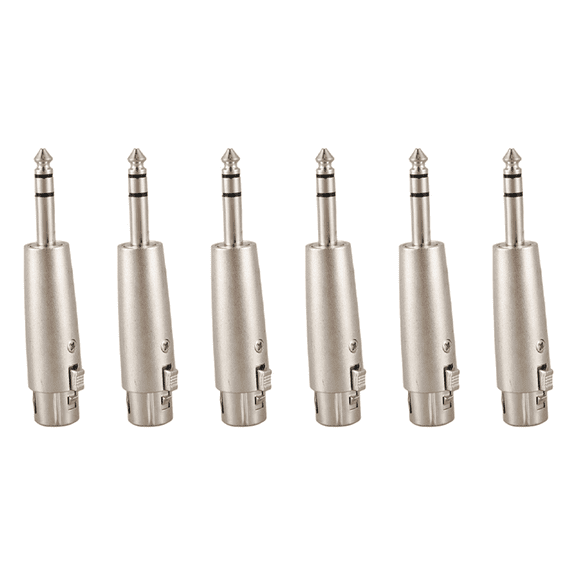 6X New XLR to Female 6.3mm JACK LEAD Plug Mic Microphone Patch Cable Adapter,6 x Female Adapter,Silver