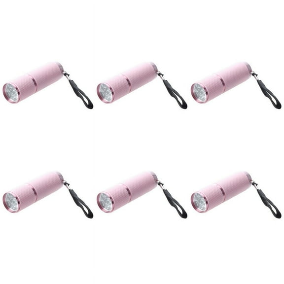 6X Outdoor Mini Pink Rubber Coated 9-LED Flashlight Torch