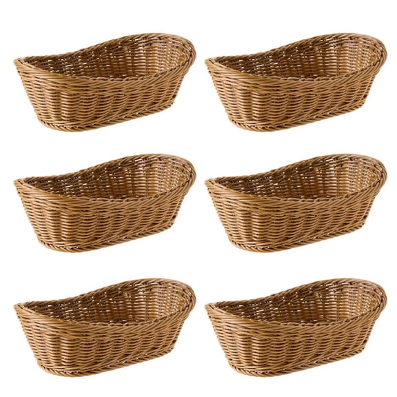 6X Oval Wicker Woven Bread Basket, 10.2Inch Storage Basket for Food Fruit Cosmetic Storage Tabletop and Bathroom,6 x Storage basket,brown