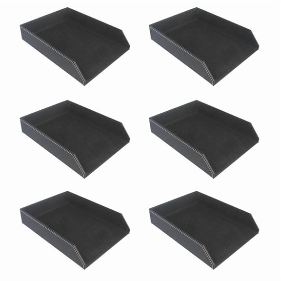 6X PU Leather Collection Letter Tray, Document Desk Organizer,Stackable Office File Document Tray Holder (Black),6 x File disk,Black