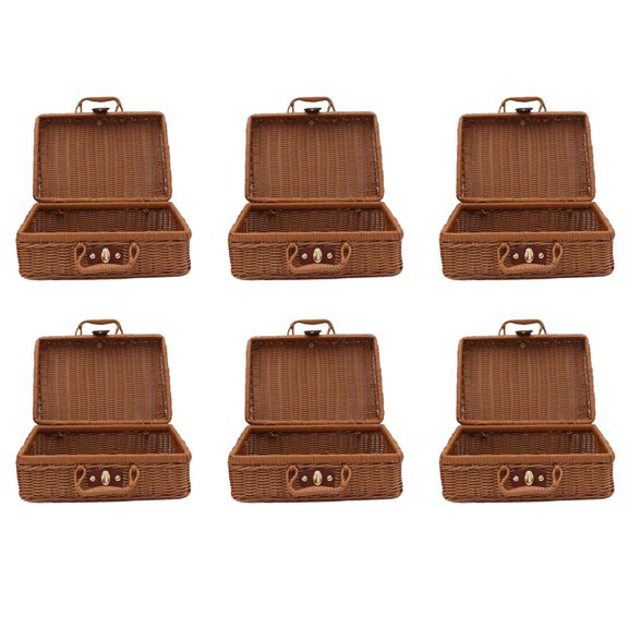 6X Picnic Basket,Woven Wicker Vintage Suitcase Woven Storage Basket Rattan Storage Case Picnic Weave Laundry Basket B