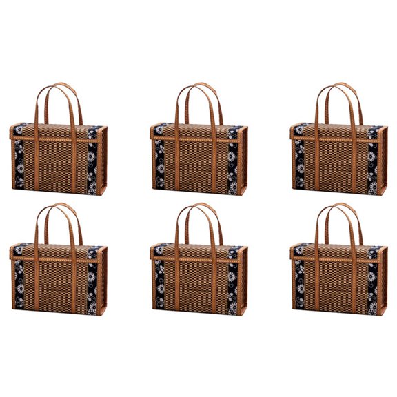 6X Picnic Woven Basket Wicker Storage Bag Handle Folded Fruit Shopping Food Handle Rattan Grass Foldable Bamboo Basket