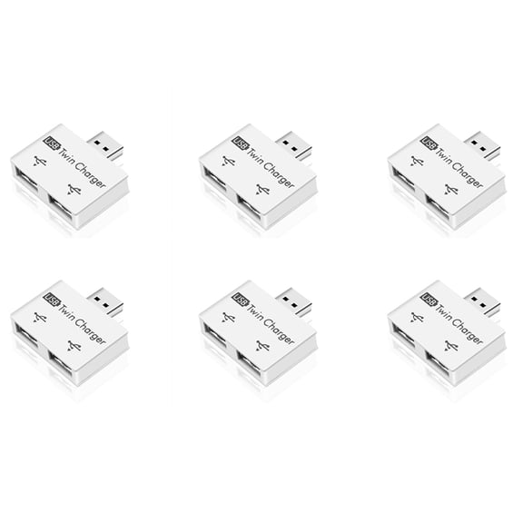 6X Portable Mini USB Hub to 2 Port Charger Hub Adapter USB Splitter Dual USB Charging Extender for Phone Computer White