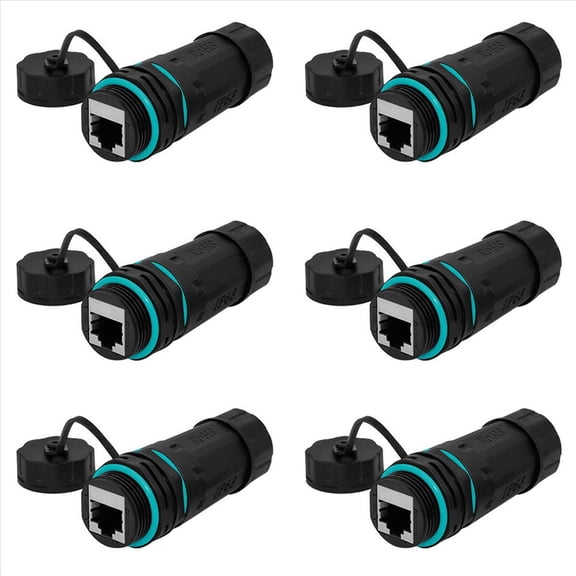 6X RJ45 Network Straight Head IP68 Waterproof Cat5/Cat6 Network Cable Connector Outdoor Dustproof Rj45 Wire Joint Plug,6 x RJ45 network direct connector,Black