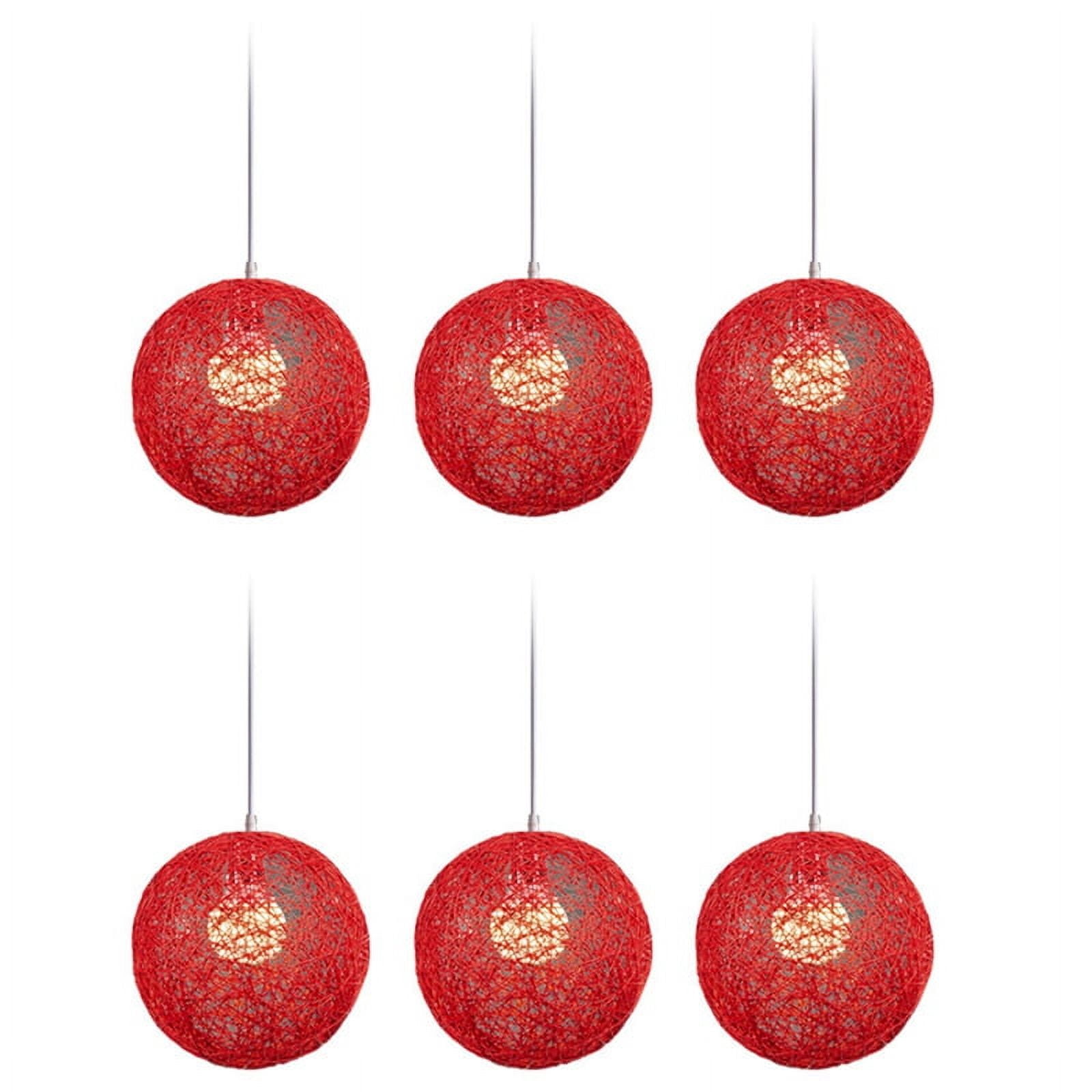 6X Red Bamboo, Rattan and Chandelier Individual Creativity Spherical Rattan Nest Lampshade