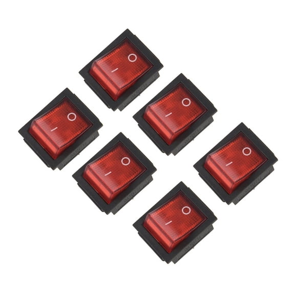 6X Red Light 4 Pin DPST ON/ Snap in Rocker Switch 15A/250V 20A/125V AC 28X22mm
