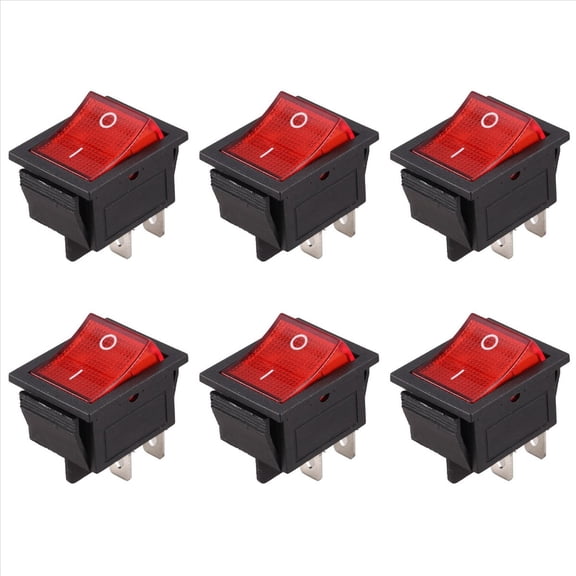 6X Red Light Illuminated 4 Pin DPST ON/OFF Snap in Rocker Switch 16A 20A 250V AC