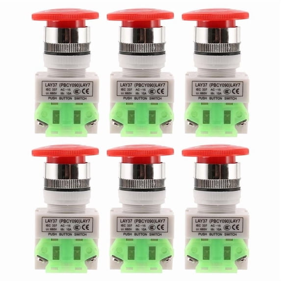 6X Red Mushroom Cap 1NO 1NC DPST Emergency Stop Push Button Switch AC ...