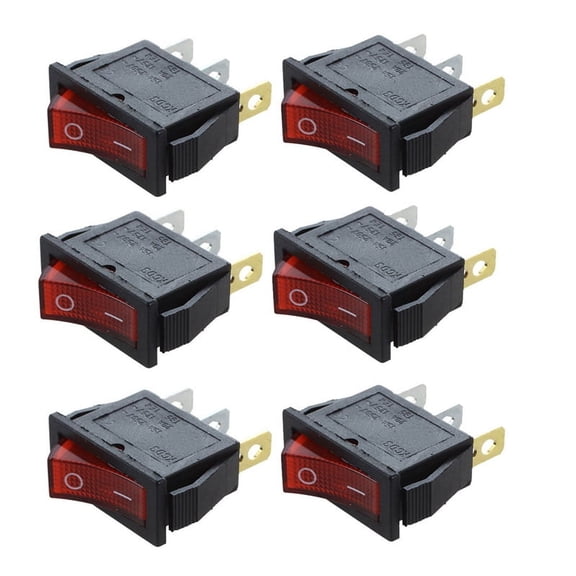 6X Rocker Switch on Bright Bipolar 28x10mm 250V 15A 3 Terminals RED